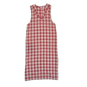 VTG 90s Linen butter mom plaid gingham maxi dress / LG / grannycore, cottage